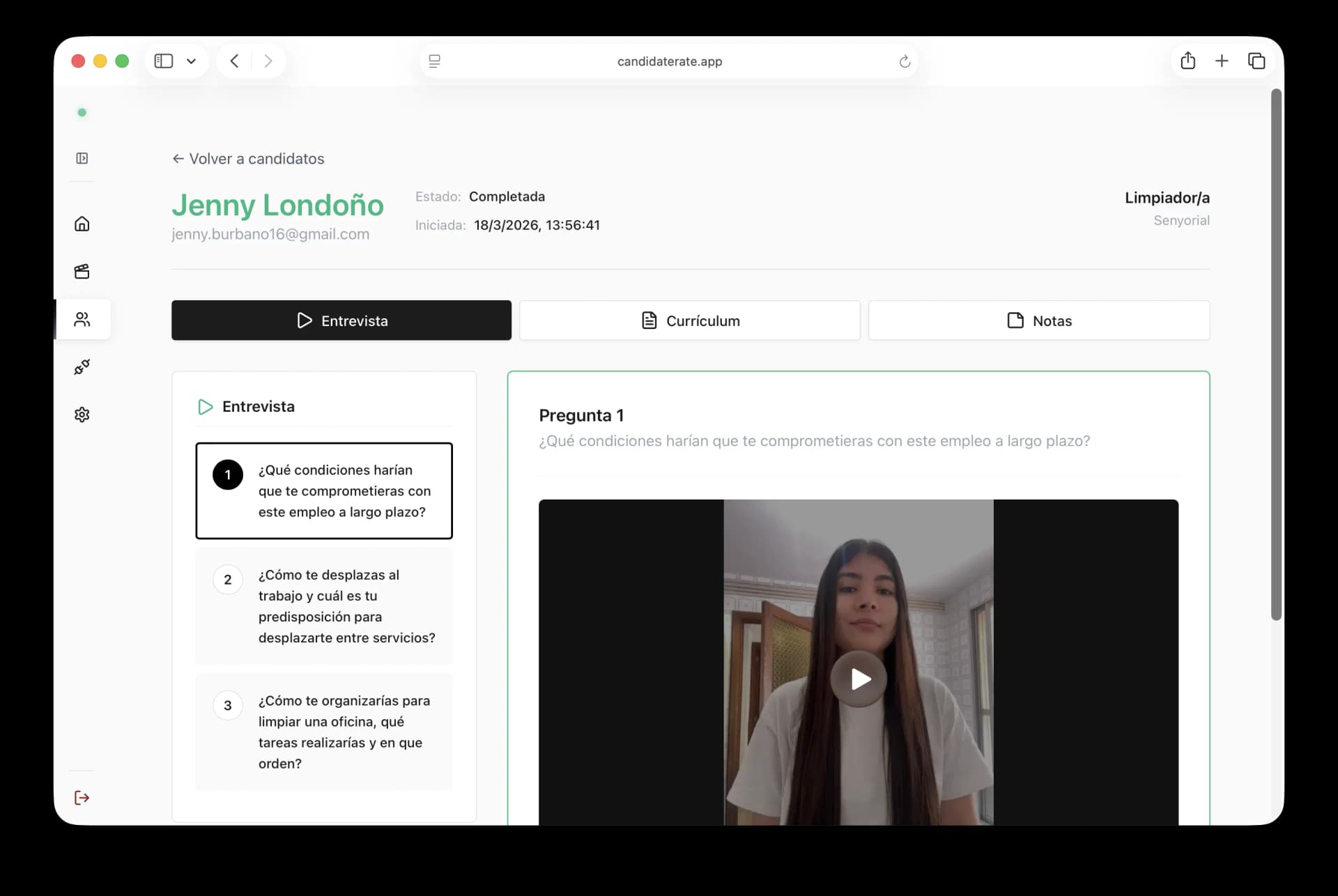 Interview setup and screening configuration